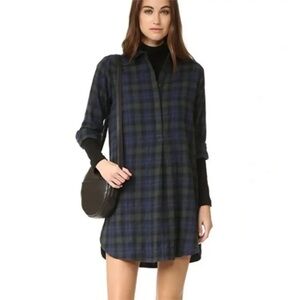 Madewell Long Sleeve Plaid Flannel Shirt Dress Size Small Navy Green 734